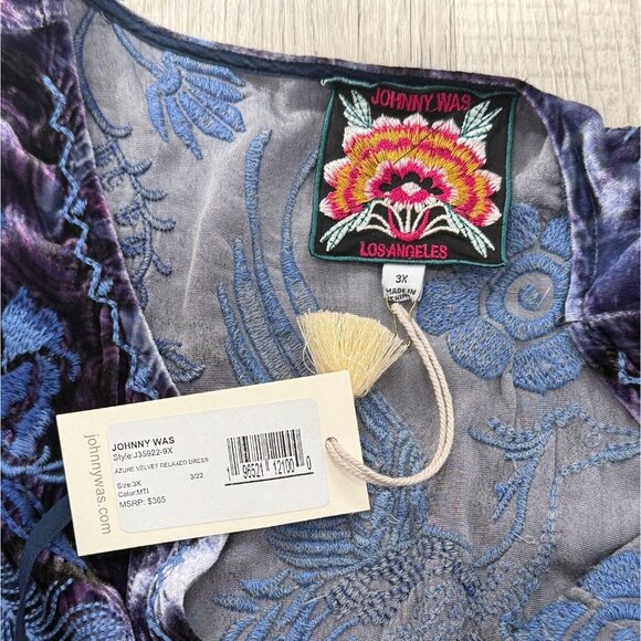 Johnny Was Azure Velvet Relaxed Dress Purple Embroidered Boho Womens Size 3X NEW - Picture 4 of 9